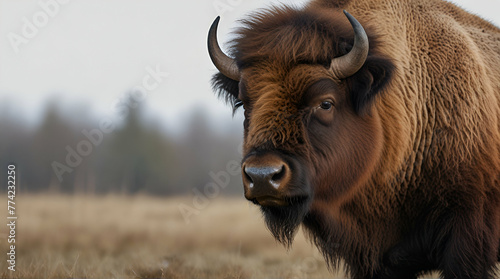 european bison isolated on white background .Generative AI