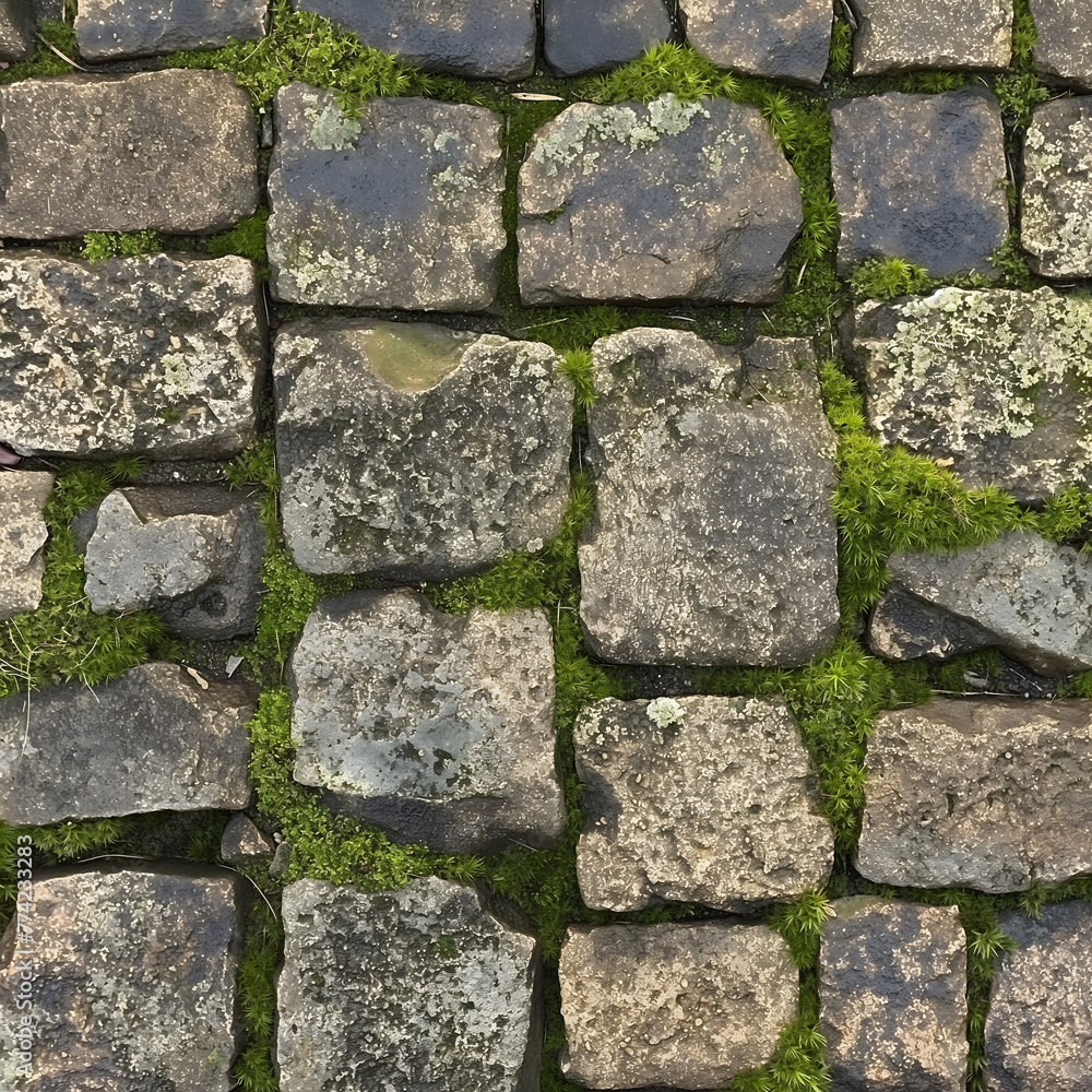 Nature's Embrace: Moss and Plants Growing on Stone Wall