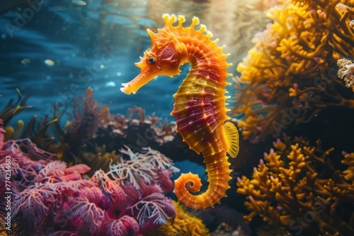 Image for 3d floor. Underwater world. Seahorse. corals. © ImagineDesign