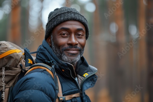 A senior man with a grizzled beard, wearing a beanie, presents an image of an experienced outdoor enthusiast © Larisa AI