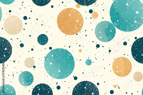 Abstract background in blue and beige with lines and polka dots. Fresh color texture. White polka dots paired with a round polka dot.