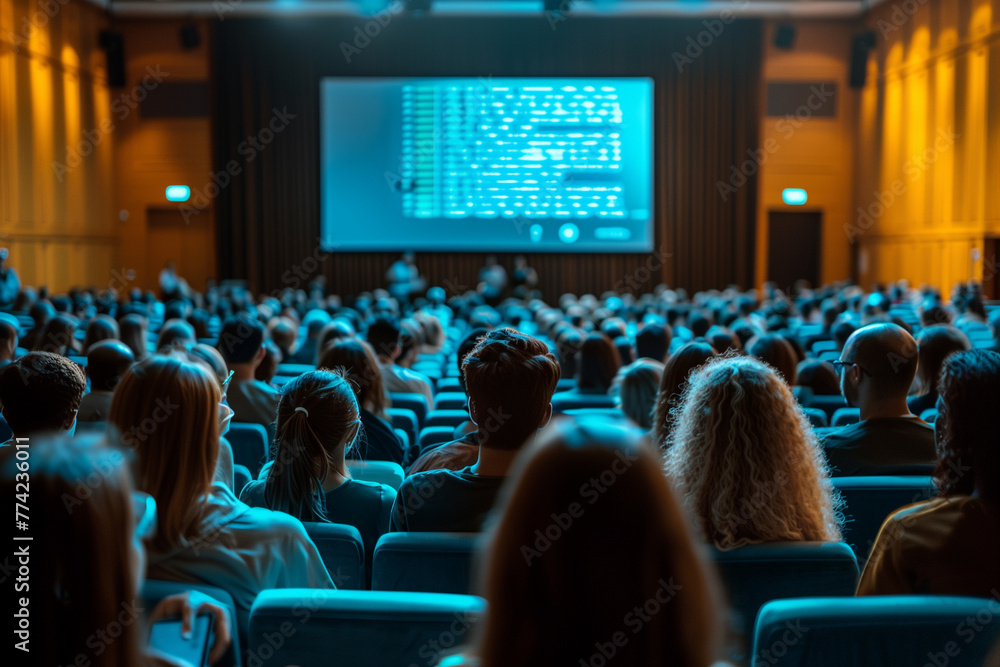 Audience in the conference room or at a seminar session with a presentation. Audience in the conference room or at a seminar session with a presentation.