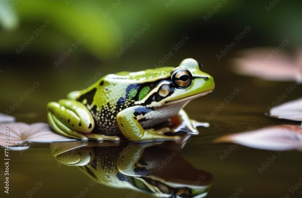 Green frog sitting in the swamp Green frog sitting in the swamp