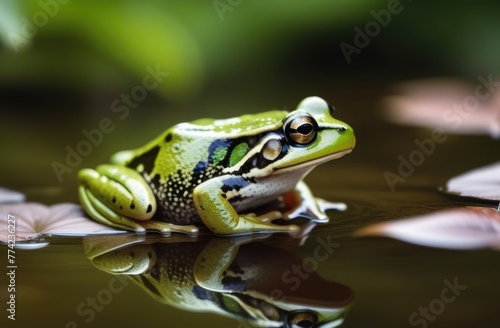 Green frog sitting in the swamp