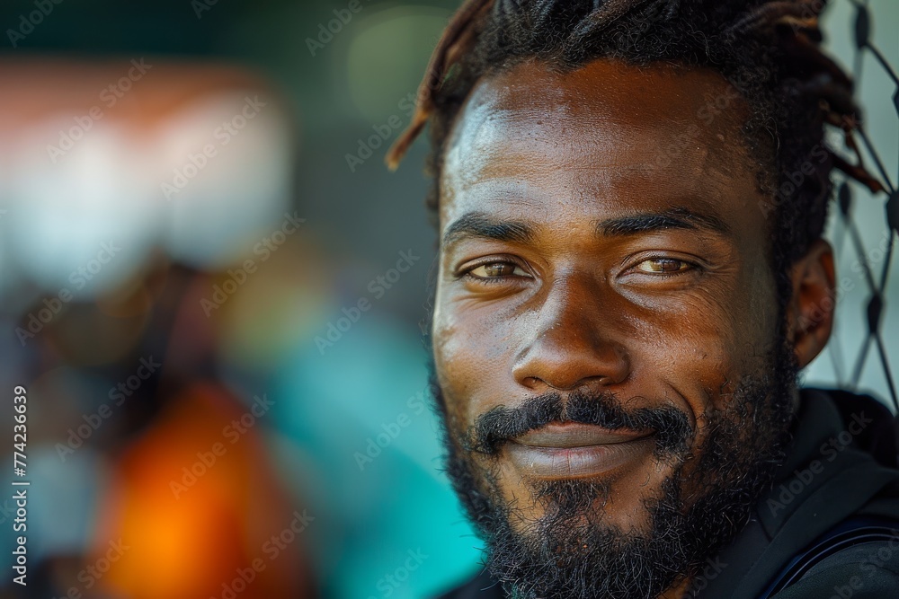 Portrait of a friendly man with dreadlocks and a subtle smile outdoors Portrait of a friendly man with dreadlocks and a subtle smile outdoors