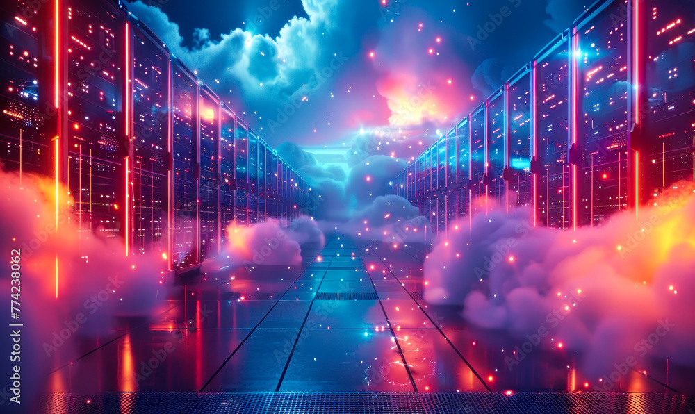 Advanced Hybrid Cloud Solutions Infrastructure with Fog and Ethereal Lighting in a High Tech Data Center Environment