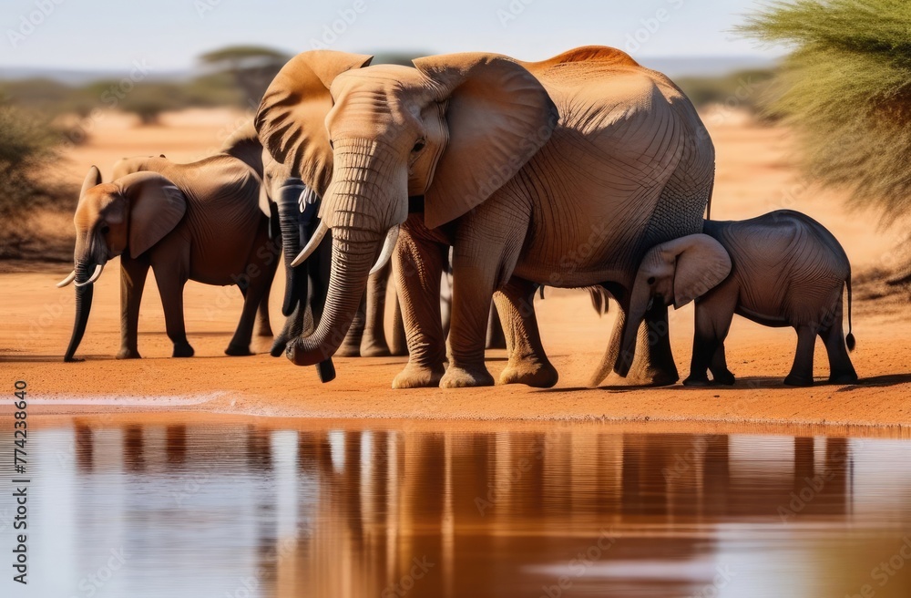 Fototapeta premium Elephant family in the wild. African fauna