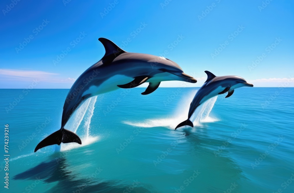 Fototapeta premium Dolphins play in the water