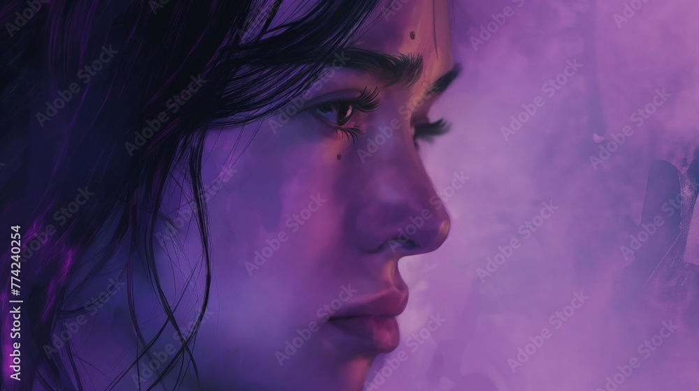 Fototapeta premium Contemplative Profile in Violet Mist