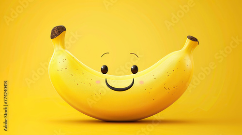 cute cartoon banana expression on yellow background National Banana Day. The third Wednesday of April. Poster, banner, card, background. Banana day logo for the international banana day in april photo