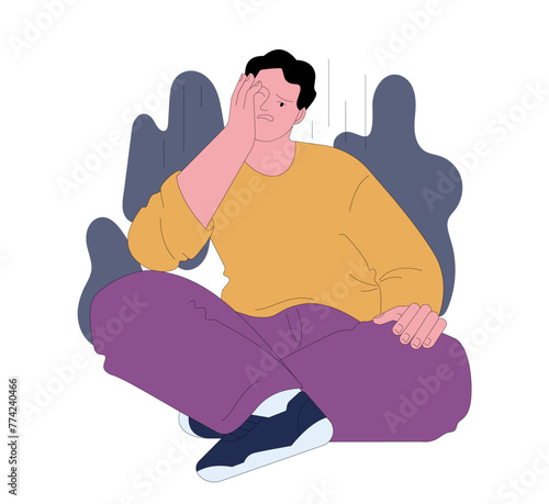 Fear of boredom. Disenchanted bored young man encapsulating the emotional