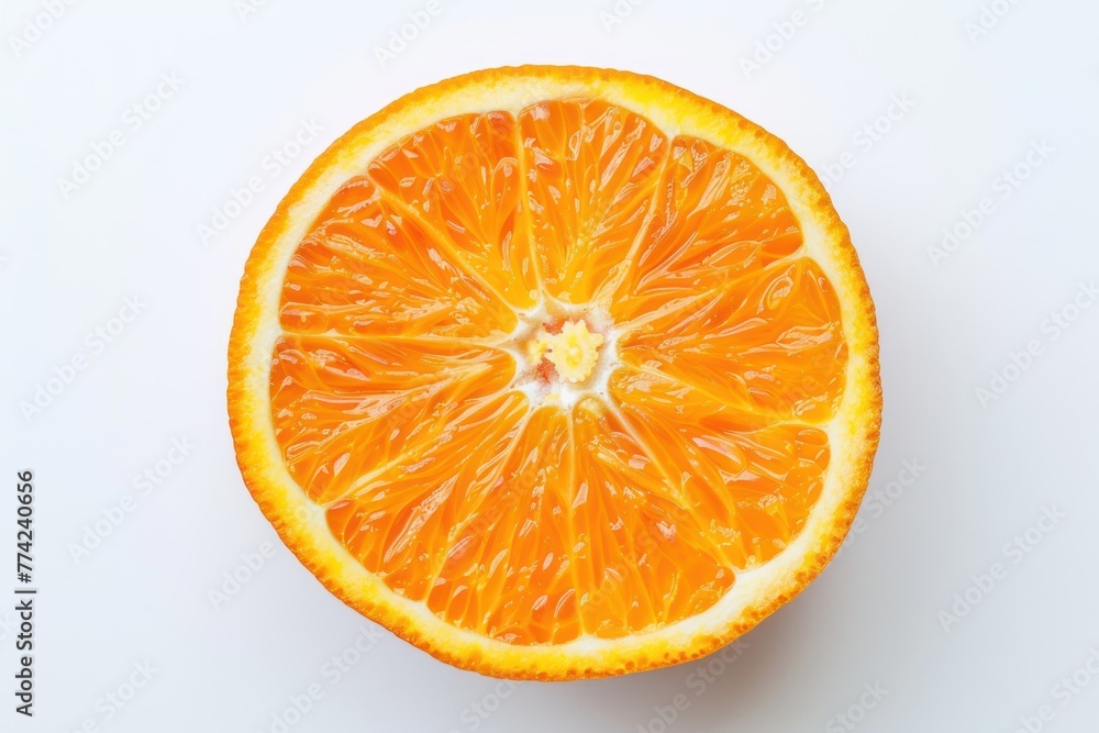 Slice of orange on white background, top view. Citrus fruit vitamins C Slice of orange on white background, top view. Citrus fruit vitamins C