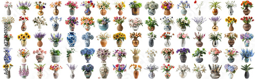 Many flower and plant in vase set of different flower and docoration style of red rose, gebera, sunflower, aloe vera, lavender, orchid and many more flowers, isolated on transparent background AIG44 © Summit Art Creations