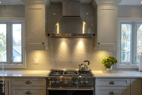 Stainless steel hood installed on a new kitchen