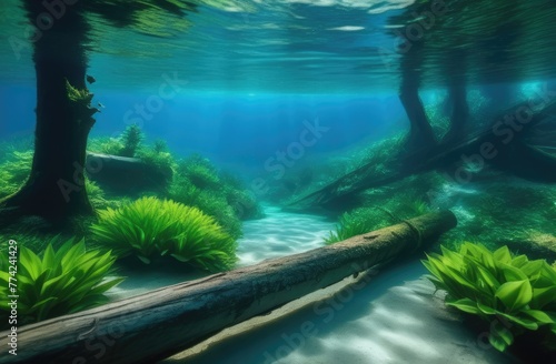 Underwater photography of a forest river