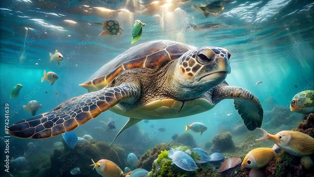 Fototapeta premium unhappy sea turtle