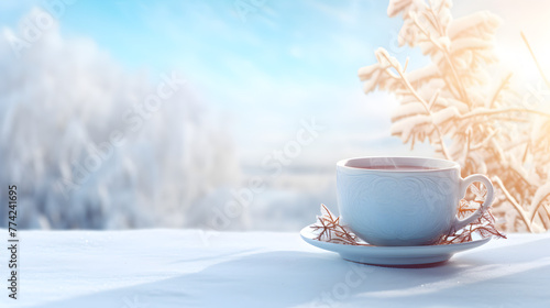 Some Cup Of Tea On Top Snow Backgrounds .HD winter tea time wallpapers