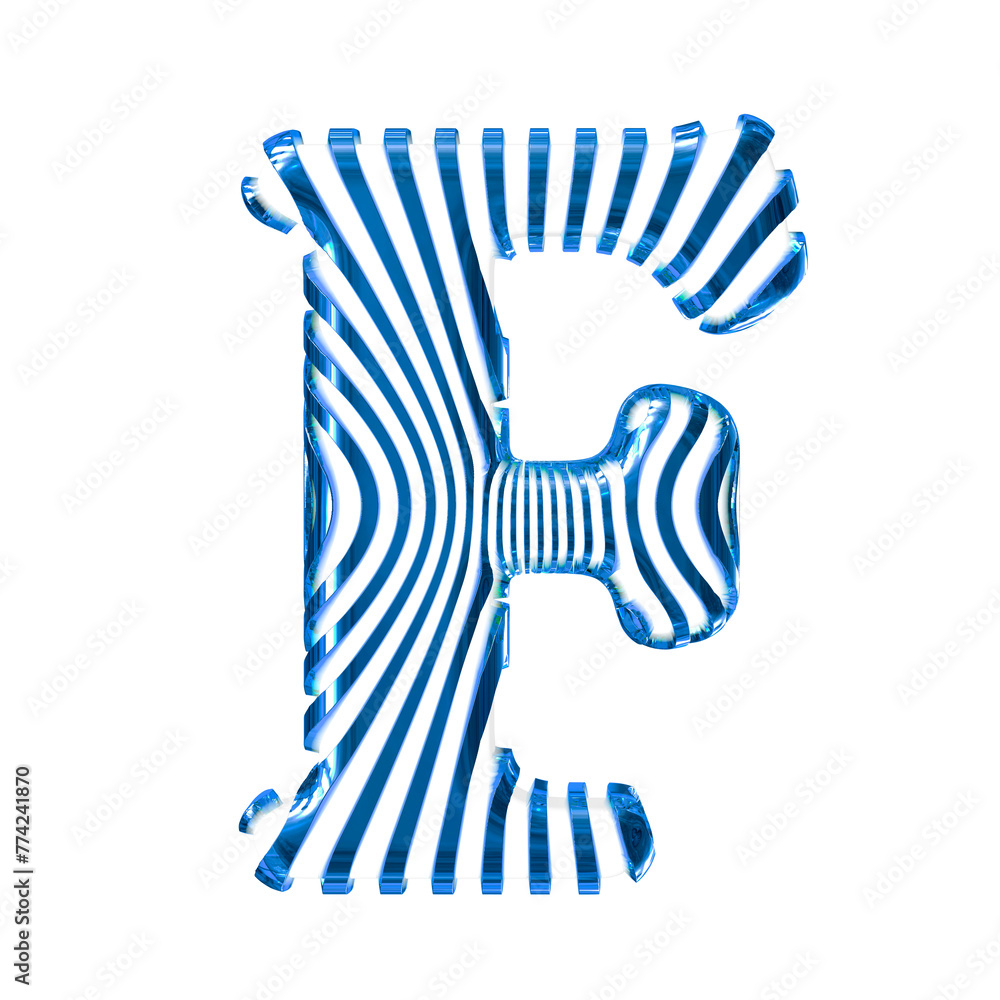 White symbol with blue vertical ultra-thin straps. letter f White symbol with blue vertical ultra-thin straps. letter f