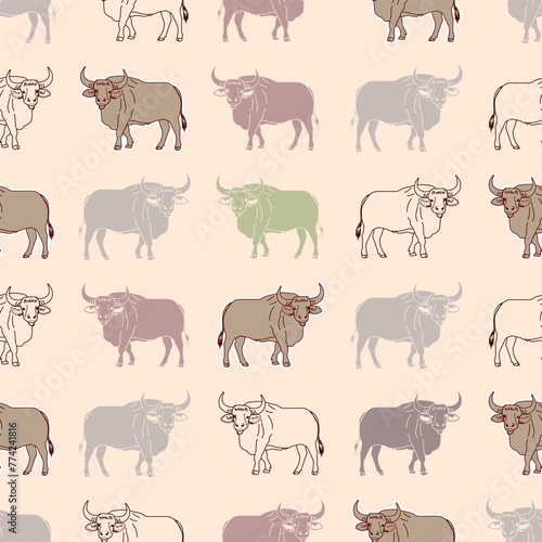 Vector seamless pattern with bull. Can be used for  wallpaper  pattern fills  web page background  surface textures