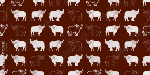 Vector seamless pattern with bull. Can be used for, wallpaper, pattern fills, web page background, surface textures