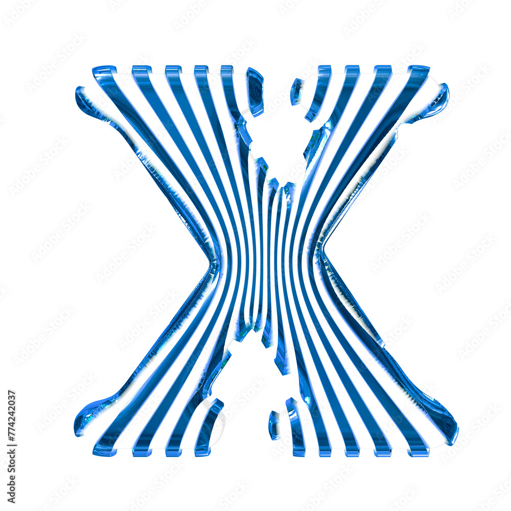 White symbol with blue vertical ultra-thin straps. letter x White symbol with blue vertical ultra-thin straps. letter x