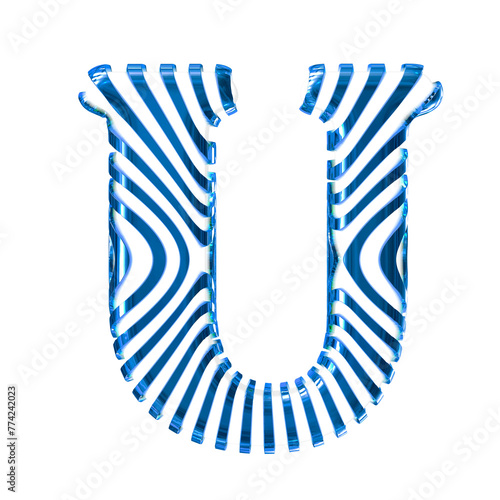 White symbol with blue vertical ultra-thin straps. letter u