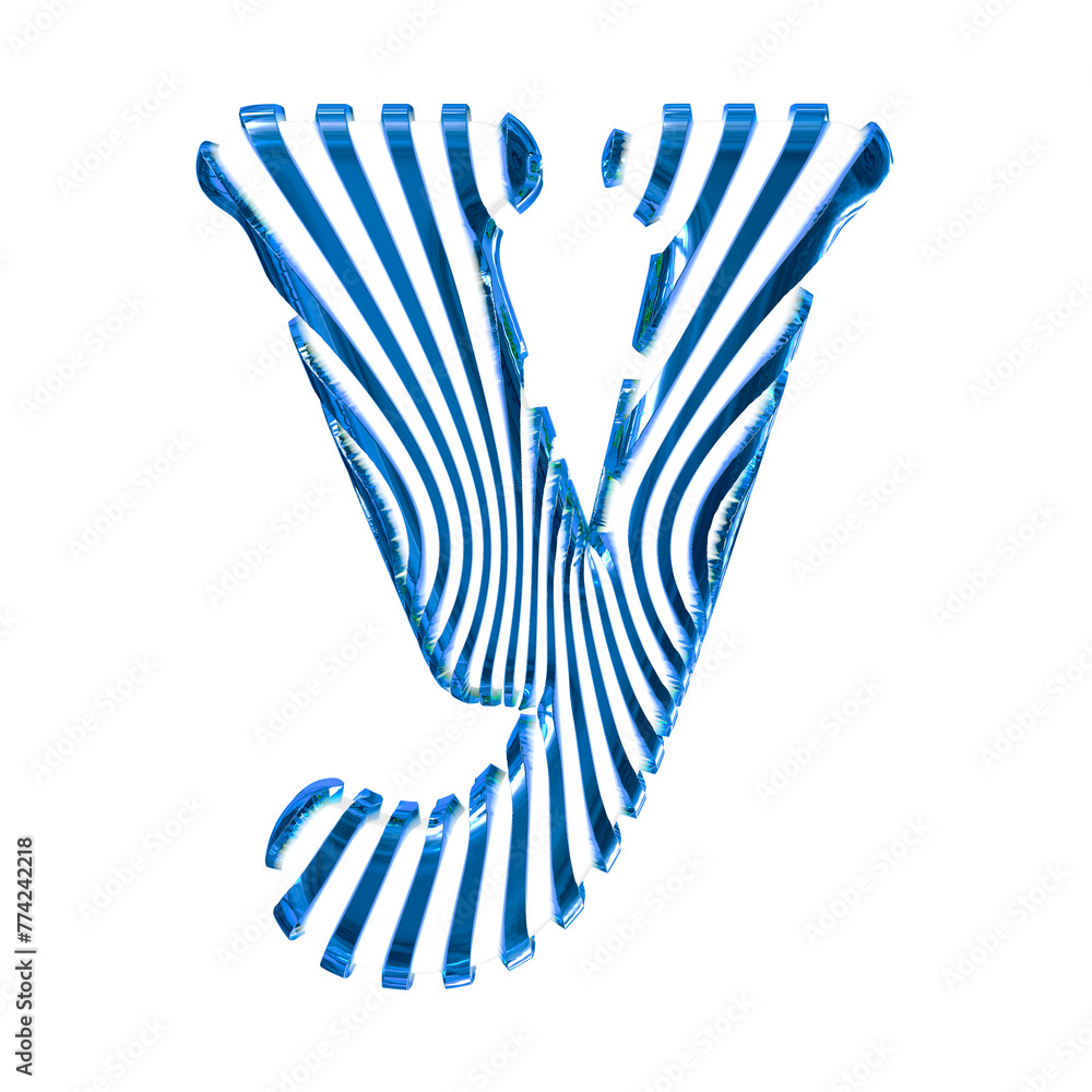 White symbol with blue vertical ultra-thin straps. letter y White symbol with blue vertical ultra-thin straps. letter y