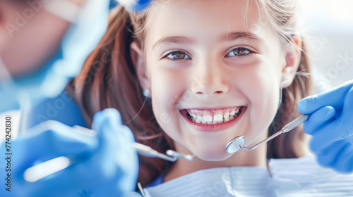 Smiling Child in Dental Chair: Painless Treatment at Children's Clinic