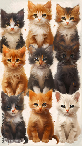 Cute kittens of different breeds and colors. Set of vector illustrations. © Nut Cdev