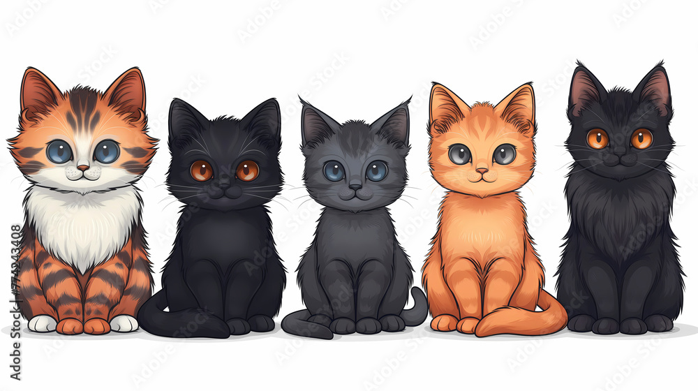 Group of cats sitting and looking at the camera. Vector illustration. Group of cats sitting and looking at the camera. Vector illustration.