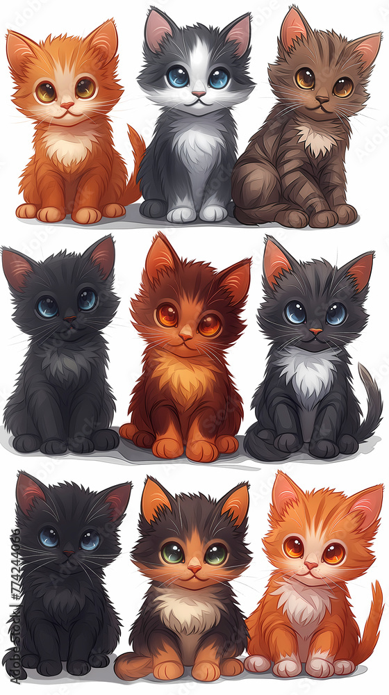 Set of cute kittens isolated on white background. Cartoon vector illustration. Set of cute kittens isolated on white background. Cartoon vector illustration.