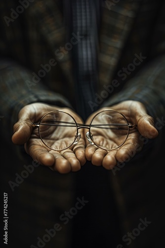 male hands holding round glasses