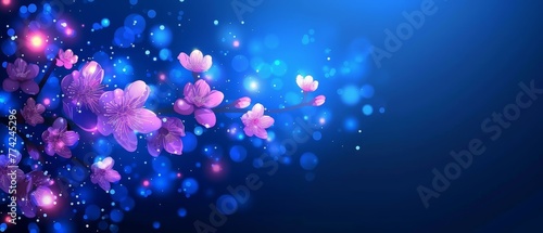  A blue background filled with pink flowers in its center
