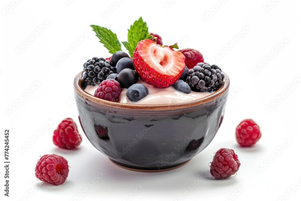 Yogurt bowl with berries on isolated white background Yogurt bowl with berries on isolated white background