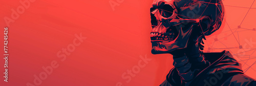 Cybernetic Skeleton with Sunglasses on Red Banner