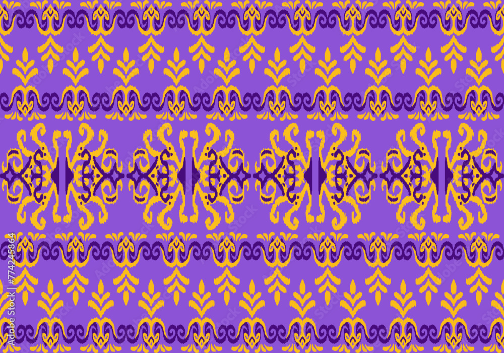 24040301 Ethnic seamless pattern ikat embroidery on purple background