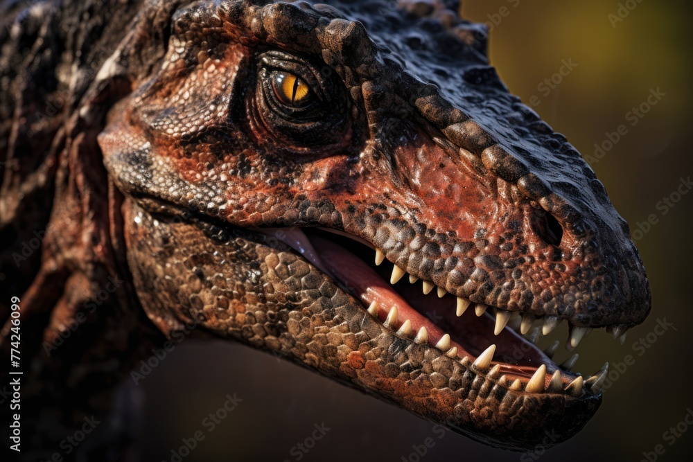 Fototapeta premium Close-up view of a prehistoric dinosaur. Photorealistic.