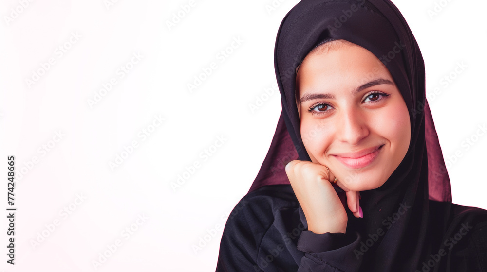 Smiling Muslim Woman in Hijab with Copy Space Smiling Muslim Woman in Hijab with Copy Space