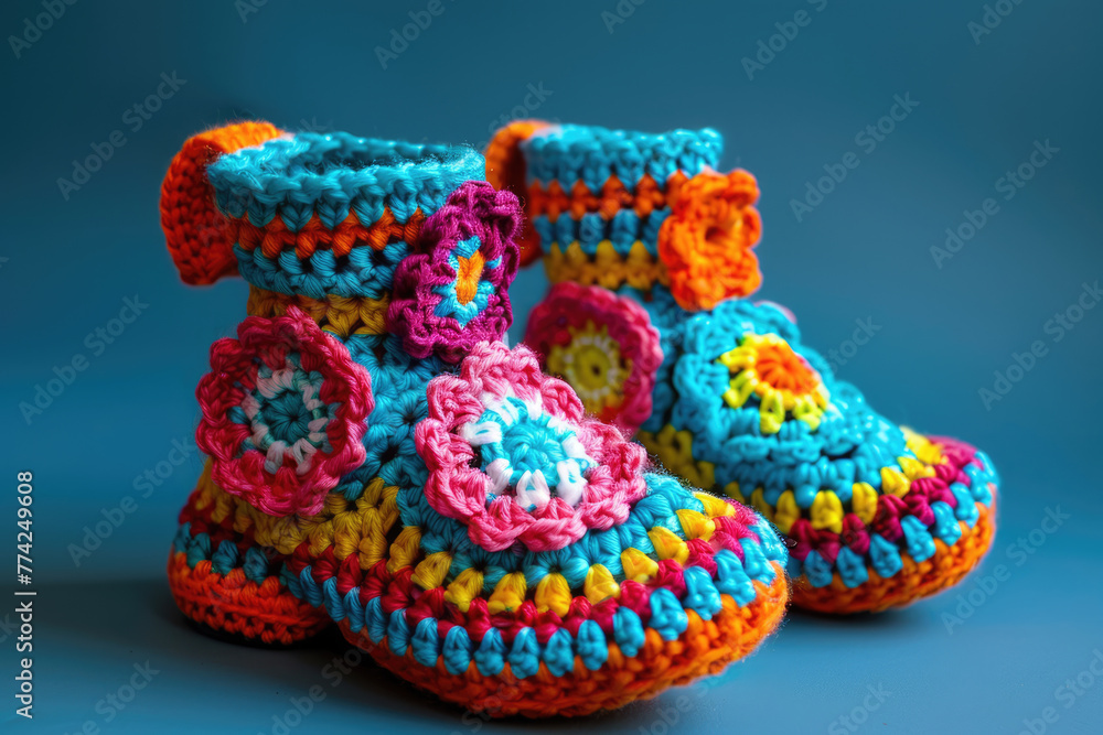 Bright colored crochet baby boots