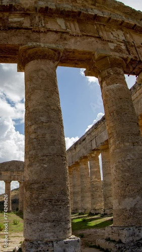 greek ruins of segesta in sicily, italy in vertical photo