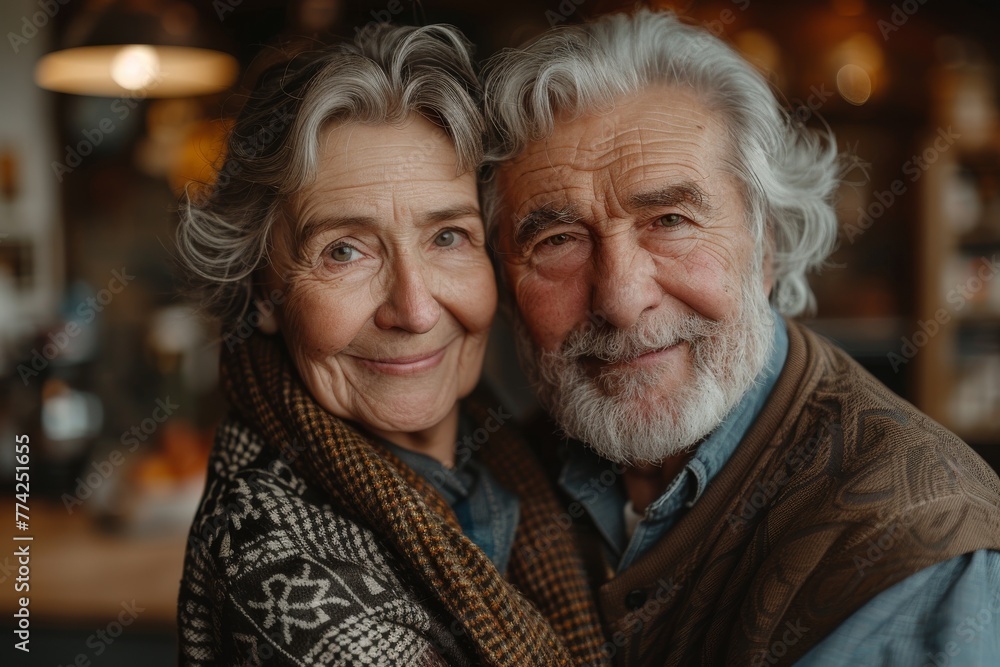 A joyous moment between a senior man and woman embracing each other, reflecting love and companionship A joyous moment between a senior man and woman embracing each other, reflecting love and companionship