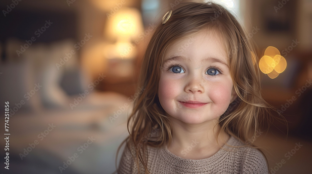 Portrait of a smiling young girl with sparkling eyes, soft lighting, and blurred background. Portrait of a smiling young girl with sparkling eyes, soft lighting, and blurred background.