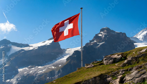 Fahne, die Nationalfahne von der Schweiz flattert im Wind