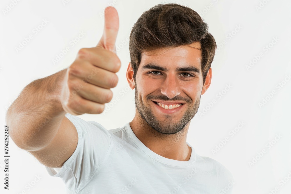 man showing thumb up at camera isolated on white background man showing thumb up at camera isolated on white background