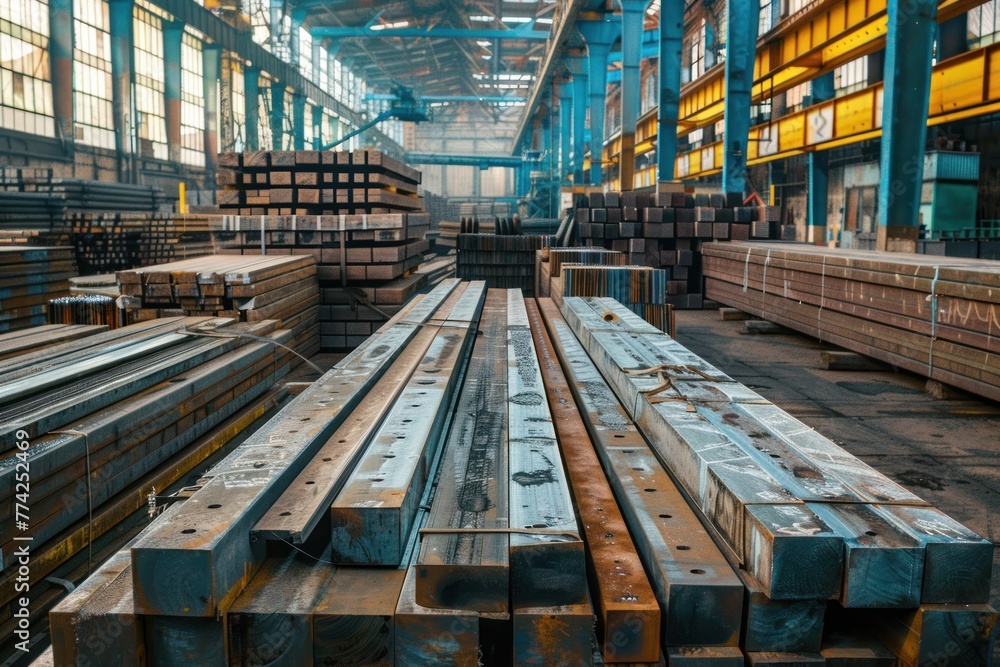 Fototapeta premium Metal blanks in the Ferrous metallurgy factory warehouse