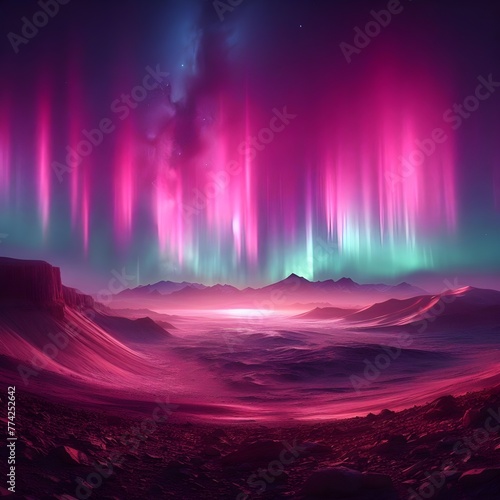 Majestic Pink Aurora over a Barren Landscape