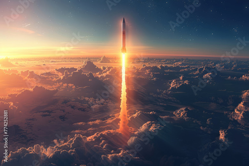 missile missile in the sky, nuclear weapon concept photo