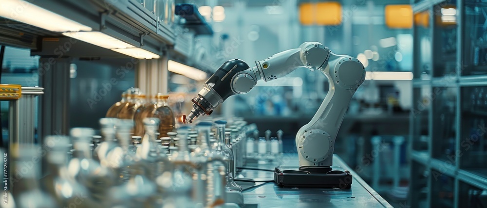 Against the backdrop of the factory's bustling activity, the robotic arm moves with a sense of purpose, its movements guided by the unseen hand of automation.
