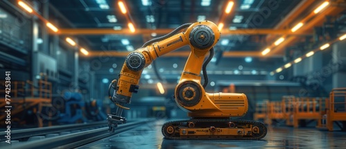 Bathed in the glow of the factory's neon lights, the robotic arm moves with a sense of purpose, its every movement a testament to the ingenuity of its creators.