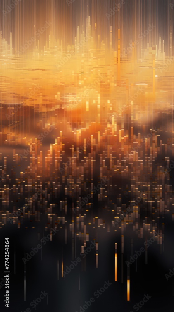 Amber animation of glitched looping binary codes over fog-covered background pattern banner with copy space